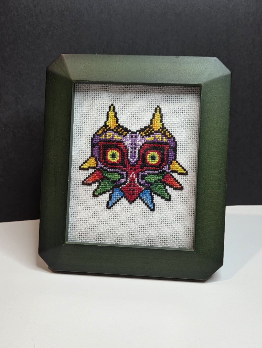 Majora's Mask Zelda 4x6 Framed Cross Stitch Green Wooden Frame Nintendo 64